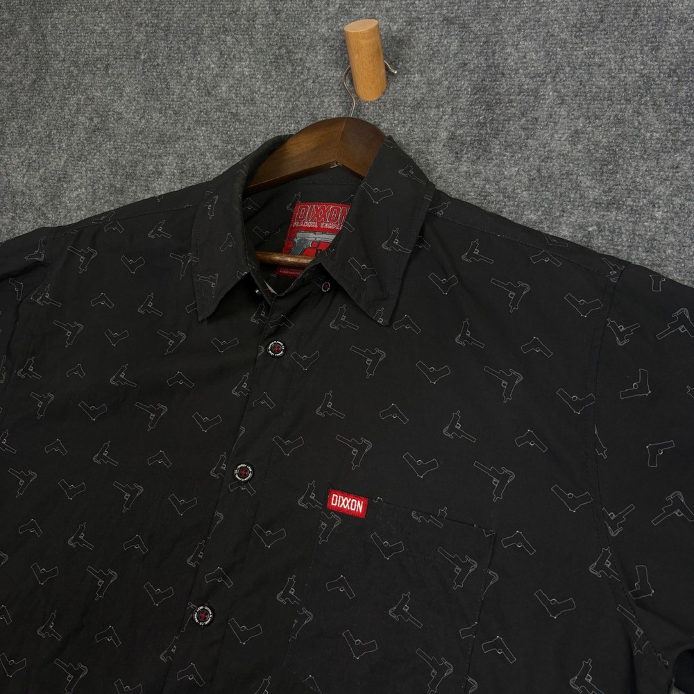 Dixxon Best Friend Shirt Mens XL Black Pistol Print Short Sleeve Button Down
